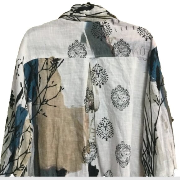 Parsley & Sage Women Plus Size 3X Top Blouse Tunic Button Front Pockets Tan Blue - Picture 4 of 6